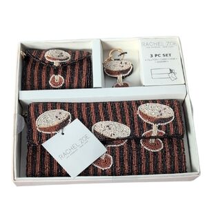 Rachel Zoe Beaded Espresso Martini Clutch, Card Case, Charm 3 Piece Set